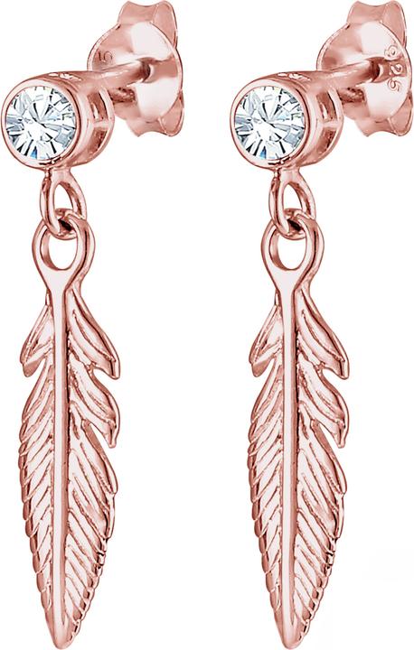 Elli Ohrringe Feder Boho Hippie Kristalle Silber (Glaskristall, 925 Sterling Silber)