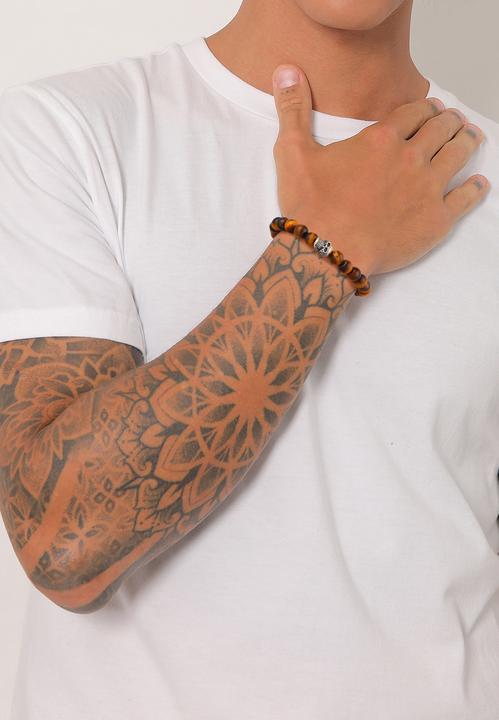 Immagine prodotto Kuzzoi Bracciale con pietre preziose, teschio (21 cm, Occhio di tigre, Plastico, Argento 925)