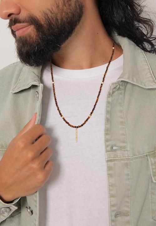 Actual product image Kuzzoi Gemstone necklace, pearl, pearl necklace (Stainless steel, 925 sterling silver, Tiger's eye, 60 cm)