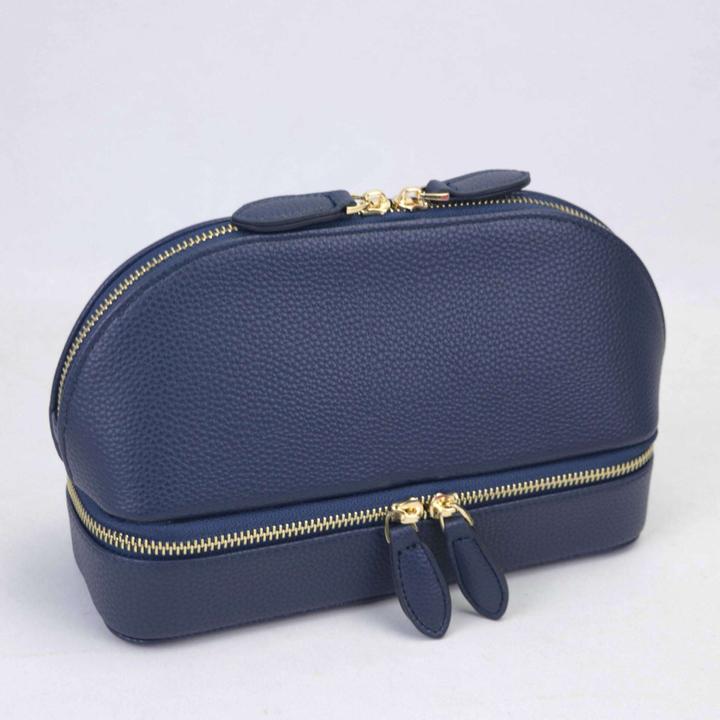 Actual product image Only-Bags.Store Large capacity double layer makeup bag, jewellery box solid colour PU leather fashionable shell type