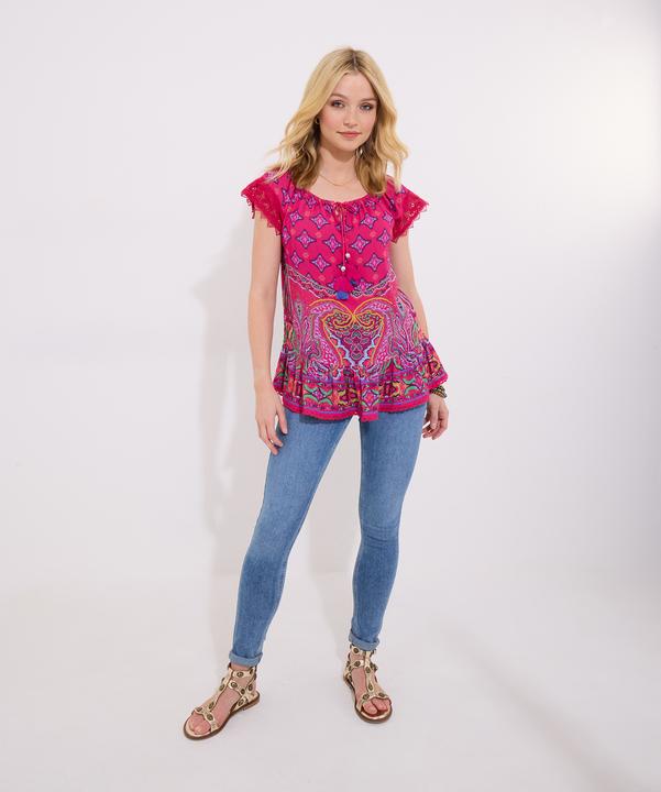 Produktbild Joe Browns Printed Crochet Lace Trim Tassel Top (14)