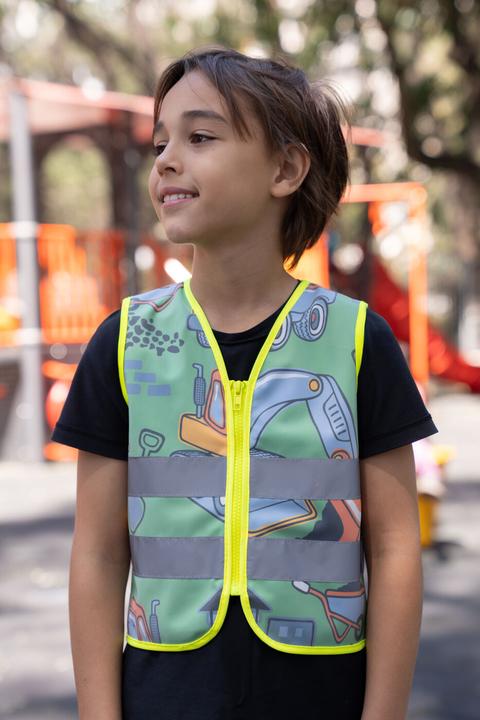 Actual product image Korntex Kinder Warnweste Action „Working Heroes“ - CO2 Neutral - Hellgrün/Baustelle - XS (XS)