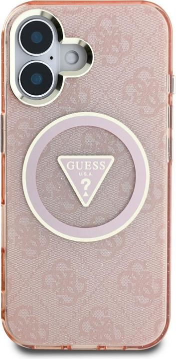 Immagine prodotto Guess Case IML Metal Glitter 4G Circle Triangle MagSafe for iPhone 16 pink (Apple iPhone 16)