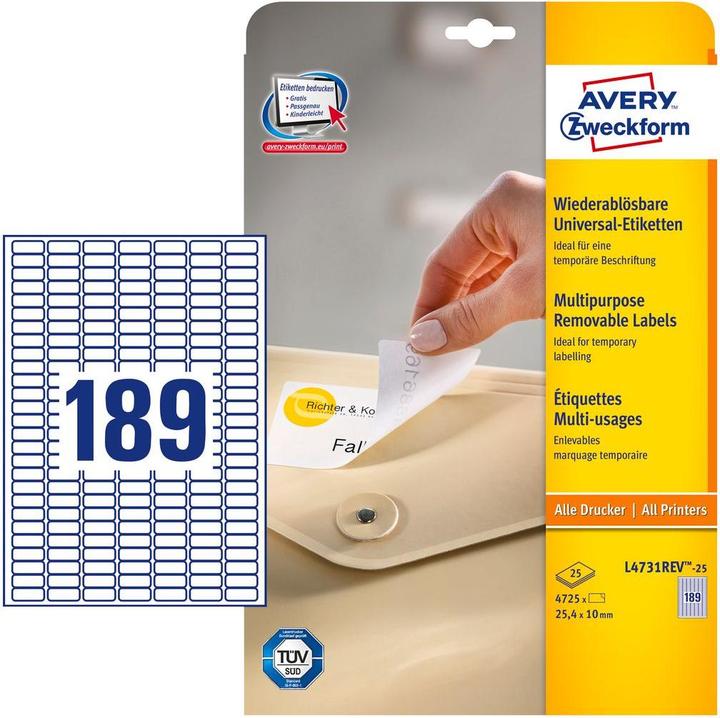 Produktbild Avery Universal-Etiketten, ablösbar