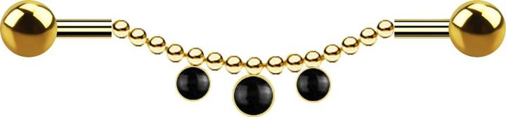 Produktbild Star Piercing Barbell vergoldet zwei Kugeln Kette drei Onyx Steine (ohne Messing, Mineralisch, Chirurgenstahl 316L)