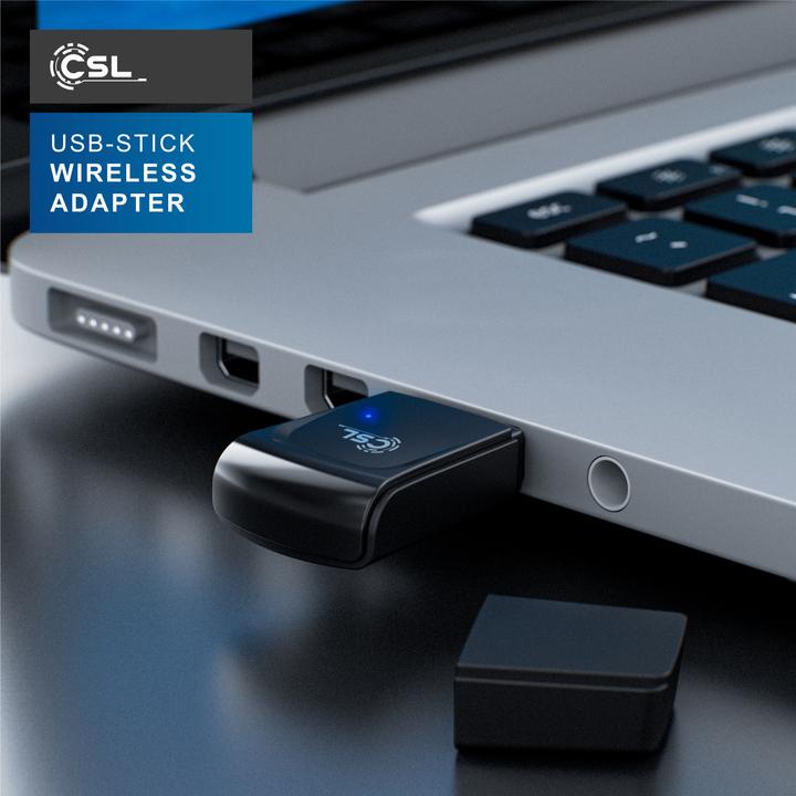 Produktbild CSL WLAN Dongle, 300 Mbit/s USB Stick WiFi Adapter 2,4 Ghz 2T2R, Verstärkung 18 dBm, WEP WPA WPA2 (USB 2.0)