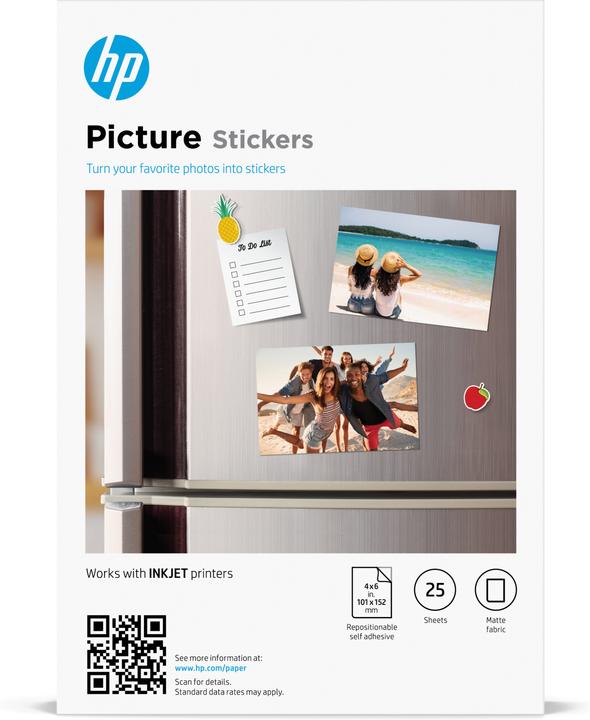 Produktbild HP Picture Sticker, 10x15cm, 25 Blätter (99 g/m², 10 x 15 cm, 25 x)