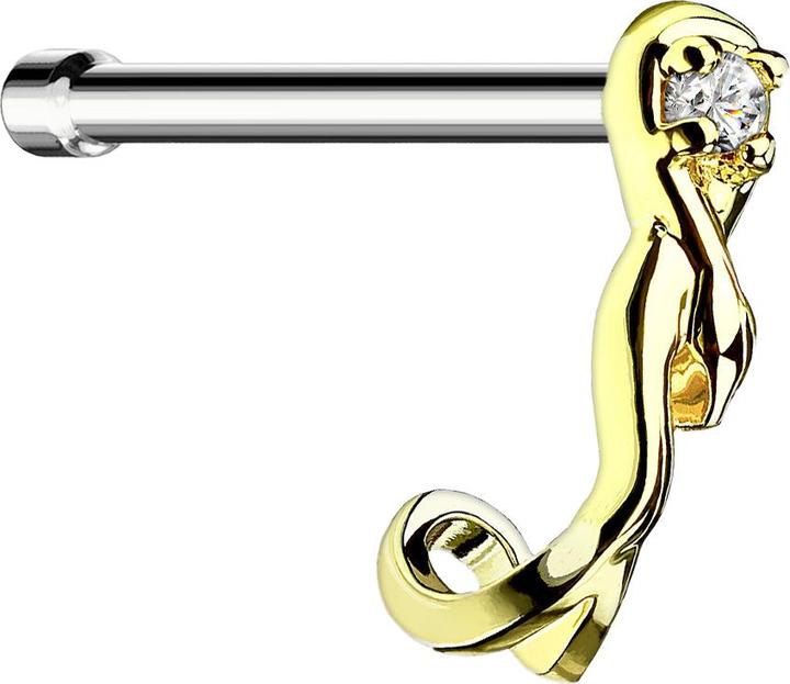 Star Piercing Nasenstecker gerade vergoldet Schlange mit Kristall (Messing, Chirurgenstahl 316L)