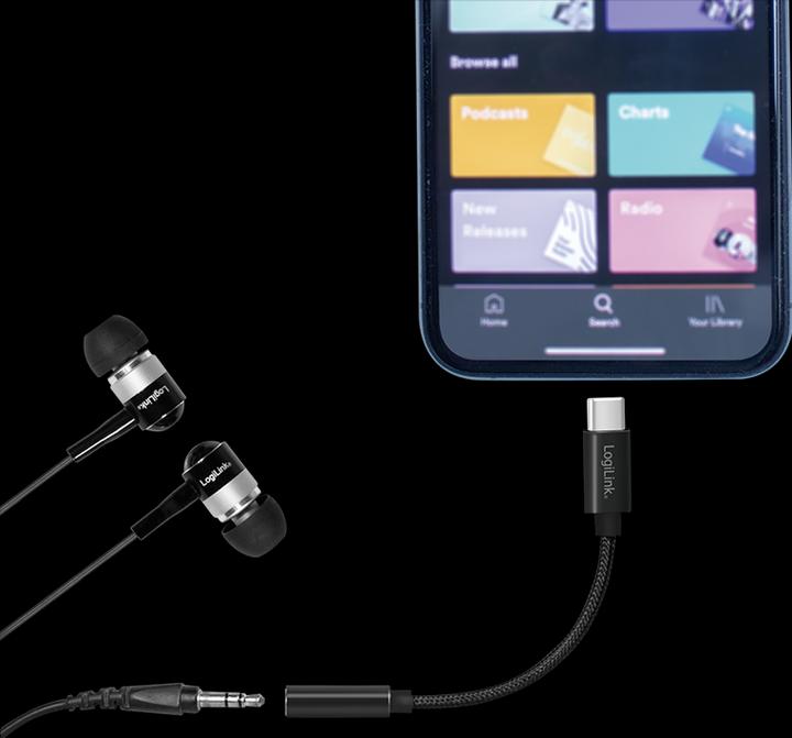 Immagine prodotto LogiLink Cavo da USB-C a 3,5 mm 0,13 m nero (USB tipo C, USB tipo C)