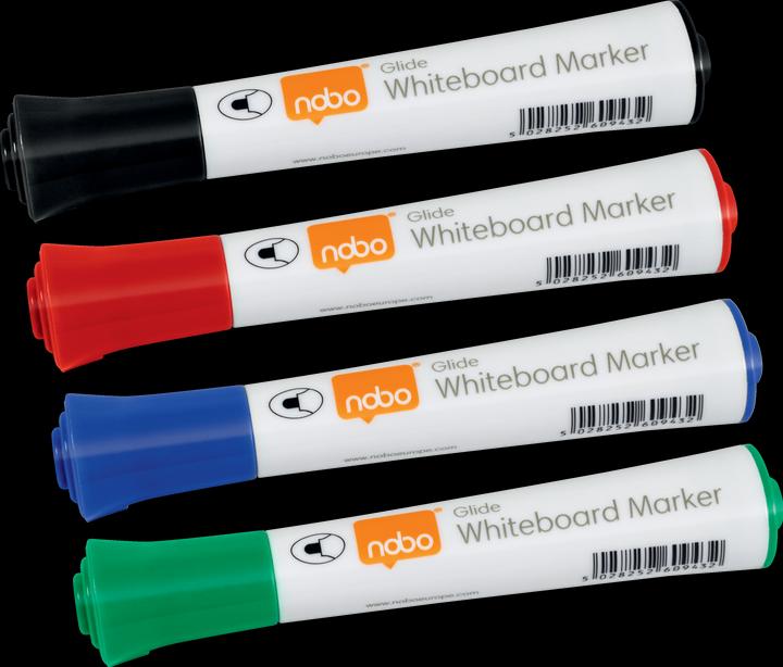 Actual product image Nobo Glide board marker ass. (4) (green and black, Blue, assorted: 1 piece each in red, 3 mm, 4 x)