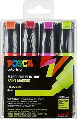Actual product image Posca PC-8K brand, set of 4 (Orange, Red, Violet, Yellow, 8 mm, 4 x)