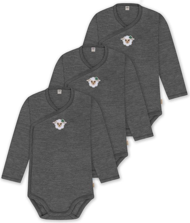 Normani 3er Pack Merino Baby-Body langärmeliger Wickelbody für 0-24 Monate - 9349