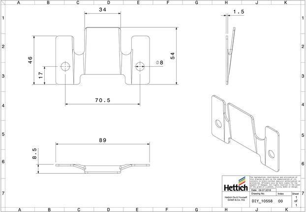 Produktbild Hettich Universalverbinder 46 x 89 mm (1 Stk.)