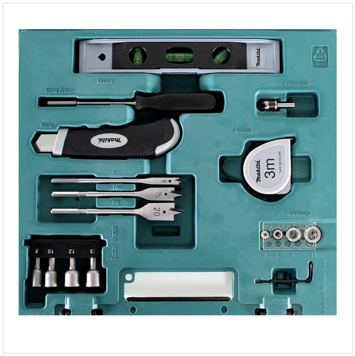 Produktbild Makita Zubehörsortiment D-31778 104-teilig (190, 1/4", 14 mm, 80 mm, 10mm, 40 mm, 120mm, 50 mm, 60mm, 100 mm., 30 mm, 300 mm, 150 mm, 140mm, 110 mm, Flex Verlängerung (130mm), 250mm, 160 mm, 200mm, 25mm, 20 mm)