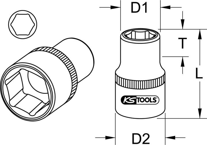 Produktbild KS Tools 1" Sechskant-Stecknuss kurz (85 mm)