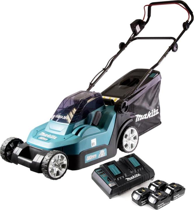 Produktbild Makita DLM 432 PM4 Akku Rasenmäher 36 V ( 2x 18 V ) 43 cm Brushless + 4x Akku 4,0 Ah + Doppel (Akkubetrieb)