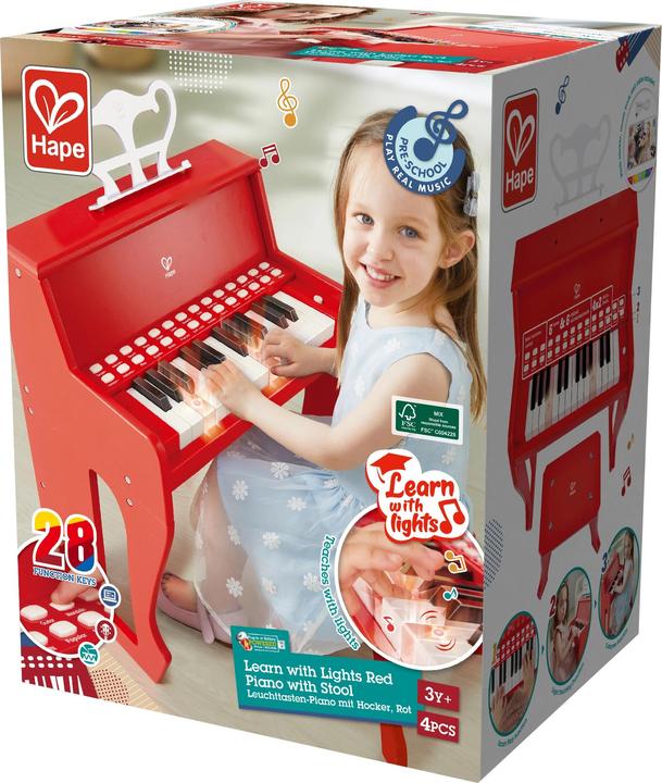 Actual product image Hape Light keyboard piano with stool, red FSC