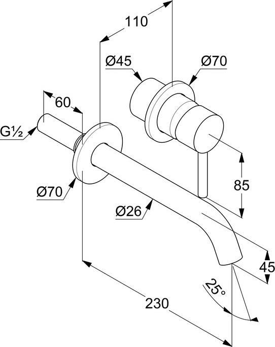 Immagine prodotto Kludi Miscelatore per lavabo a due fori BOZZ, bocca di erogazione 23 cm