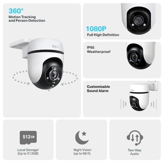 Produktbild TP-Link Tapo C510W 3MP 360° Outdoor Kamera MicroSD (2304 x 1296 Pixels)