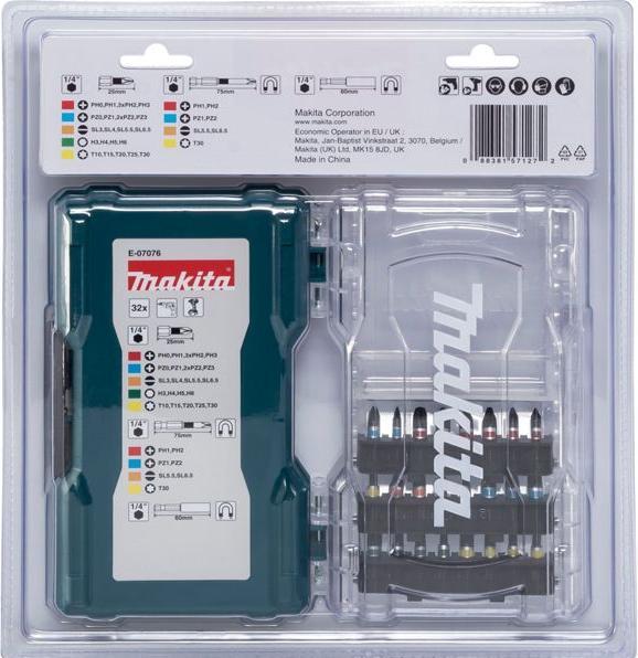 Actual product image Makita Bit set 32pcs. (Cross Phillips PH M1, Cross Phillips PH M2, Cross Pozidriv PZ M1, Cross Pozidriv PZ M2, Hexagon socket TX M30, Cross Pozidriv PZ M0, Cross Pozidriv PZ M3, Cross Phillips PH M0, Cross Phillips PH M3, Screw slot M3, Screw slot M4, Hexagon socket TX M10, Hexagon socket TX M15, Hexagon socket TX M20)