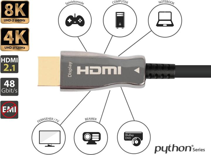 Produktbild Python AOC Hybrid Ultra-High-Speed HDMI 2.1 Kabel, 8K @60Hz / 4K @120Hz, 48 GBit/s, schwarz, 20m (20 m, HDMI)