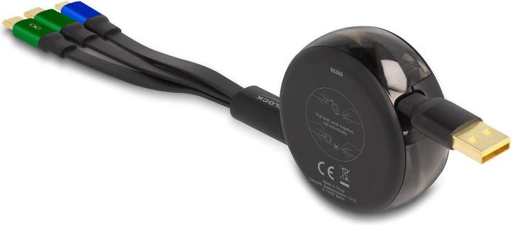 Image du produit Delock Câble de recharge USB rétractable 7,60cm (3"") 1 Type-A vers Micro USB / 2 x USB Type-C™ avec (1.13 m, USB 2.0)