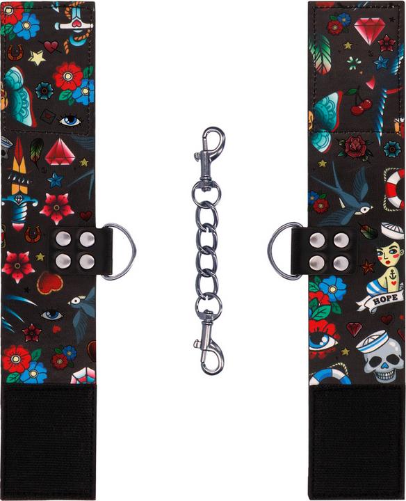 Actual product image Ouch! Printed Hand Cuffs - Old School Tattoo Style