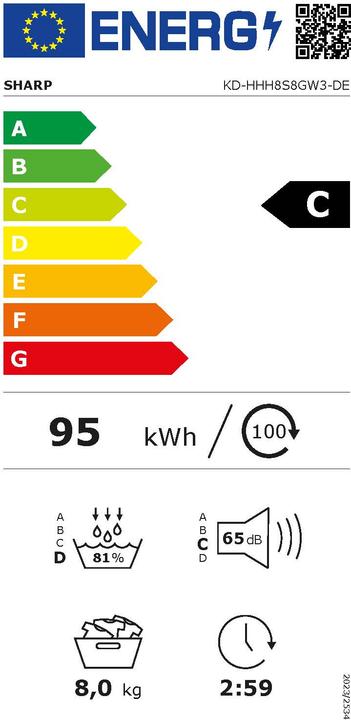 Energie-Label Sharp KD-HHH8S8GW3-DE (8 kg, Rechts)