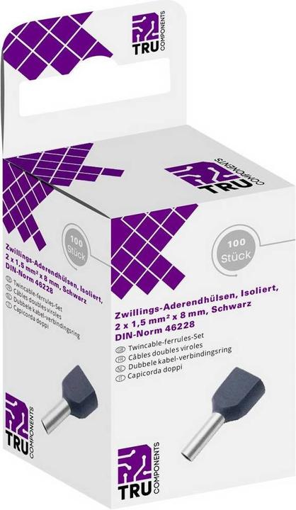 Tru Components Aderendhülsen-Sortiment, Duo - 2 x 1.5 mmÂ² x 8 mm, 100 tlg