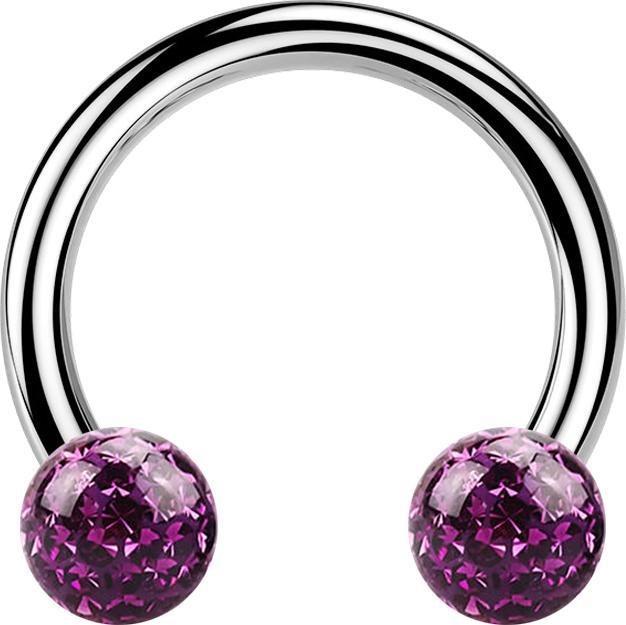 Star Piercing Circular Barbell silber mit zwei Kristall Kugeln violett Epoxy Schutzschicht (ohne MessingTitan G23, Titan G23)