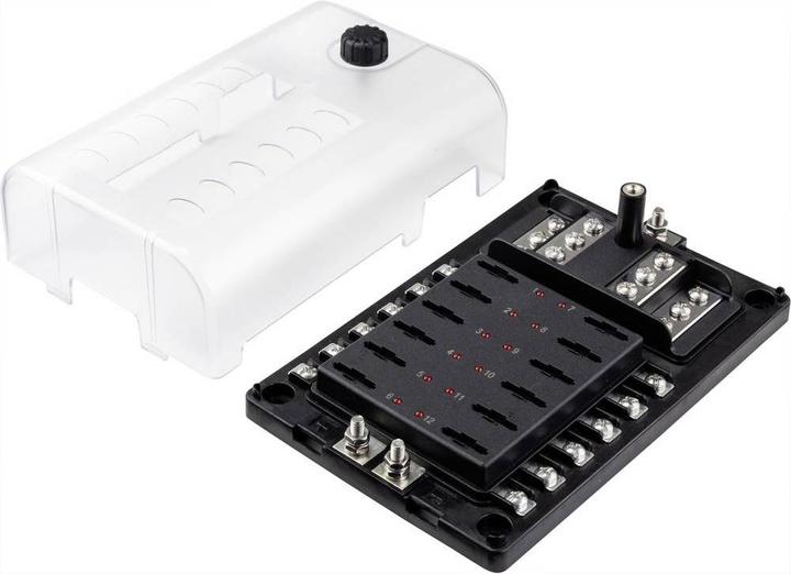 Actual product image Tru Components Flat fuse holder for 12 fuses with LED display 32V/20A (30 A)