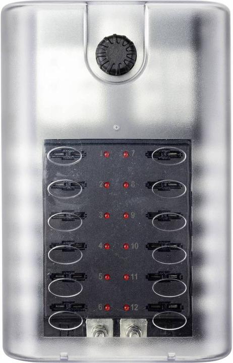 Actual product image Tru Components Flat fuse holder for 12 fuses with LED display 32V/20A (30 A)