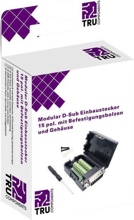 Produktbild Tru Components Modular D-Sub Einbaustecker 15 pol. mit Verriegelungsschrauben und Gehäuse