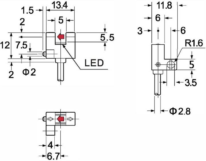 Actual product image Tru Components Micro photoelectric sensor F-shape 5-24V/DC 5mm IR LED 940nm NPN 2m