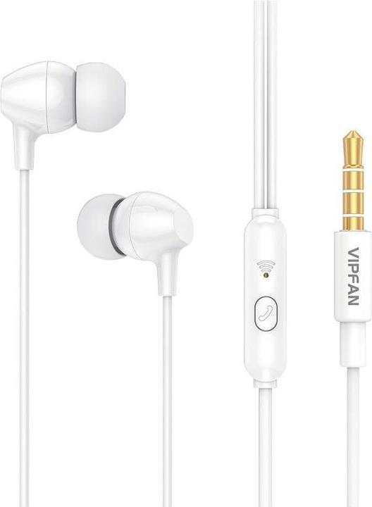 Image du produit Vipfan Ecouteurs intra-auriculaires filaires M16, prise 3,5 mm, 1 m (blanc) (Filaire)