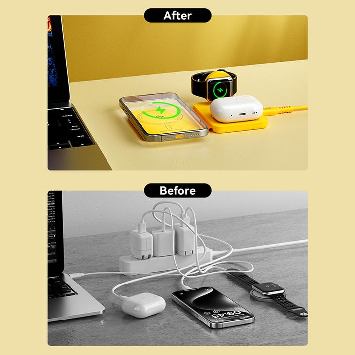 Immagine prodotto Wekome Caricatore wireless 3in1 con MagSafe per iPhone, Apple Watch e AirPods + specchio (giallo) (1 cm)