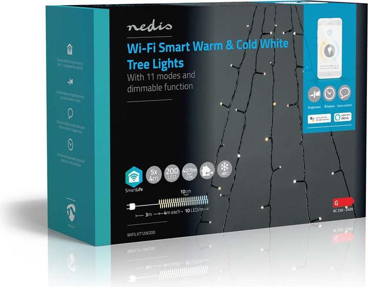 Actual product image Nedis SmartLife Decorative LED | Wi-Fi | Warm to Cool White | 200 LED's | 5 x 4 m | Android™ / IOS (White, Warm white, 2000 cm, Indoor, Outdoor)