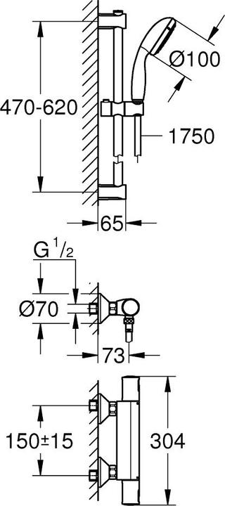 Actual product image Grohe Precision Start Thermostatische Douchekraan - Met Vitalio doucheset - 15 cm hartafstand (15 cm)