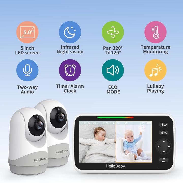 Produktbild HelloBaby Video-Baby-Monitor mit Split-Screen und Nachtsicht (Babyphone mit Kamera)