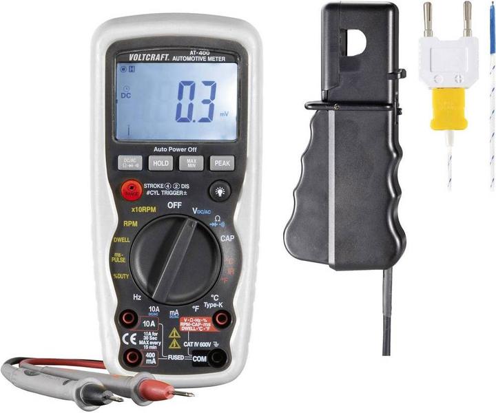 K-Typ Adapter, Induktiver Drehzahlabnehmer, Messleitungen, K-Typ Temperaturfühler, 1 Batterie (9 V Block), Bedienungsanleitung