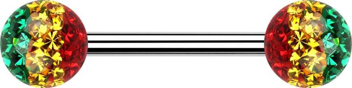 Image du produit Star Piercing Barbell argent avec deux boules de cristal Rasta époxy de protection (Acier chirurgical 316L, sans laiton)