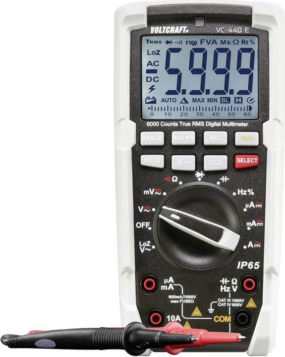 Digitalmultimeter, 2x CAT IV-Sicherheitsmessleitungen, 9 V Blockbatterie, Bedienungsanleitung (auf CD)