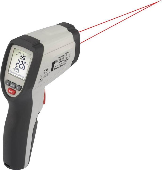 IR-Thermometer, 9V-Blockbatterie, Aufbewahrungstasche, Bedienungsanleitung