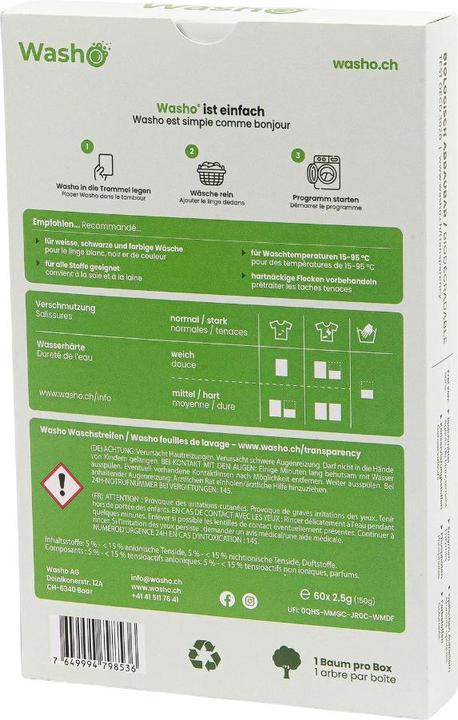 Nutritional values and ingredients Washo Waschstreifen (60 Washing cycles, Sheets)