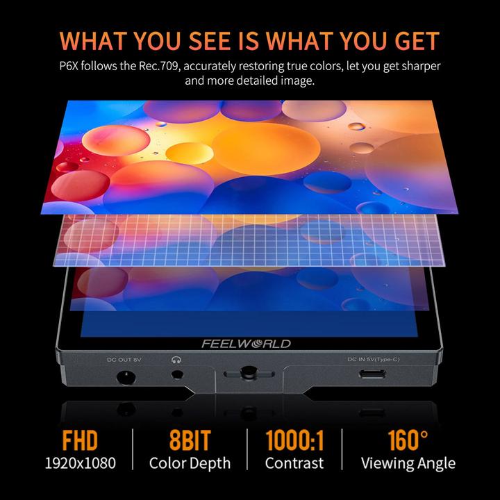 Immagine prodotto Feelworld P6X Monitor da campo per fotocamera DSLR da 5,5 pollici in alluminio Touch Screen 4K HDMI (5.50", 4K)