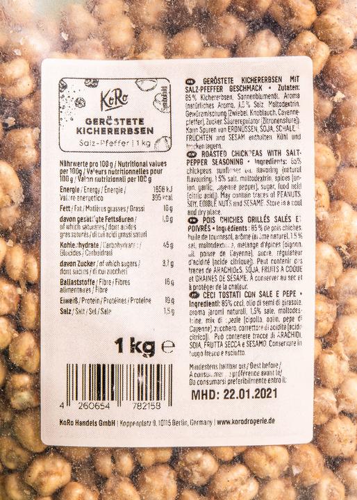 Valori nutrizionali e ingredienti KoRo Ceci arrostiti al sapore di sale e pepe (1000 g)