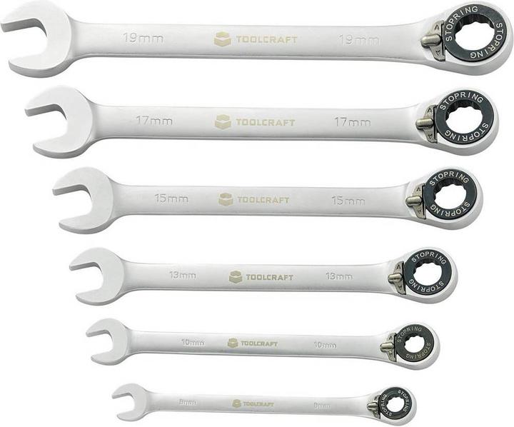 Produktbild Toolcraft Gabel-/Ratschenschlüssel-Satz umschaltbar 6tlg (19 mm, 10 mm, 17 mm, 15 mm, 8 mm, 13 mm)