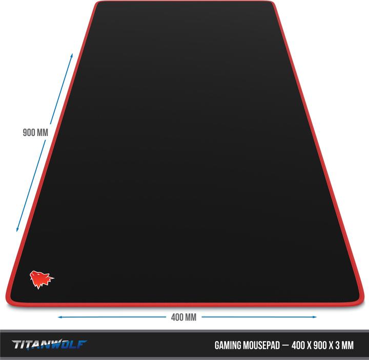 Produktbild Titanwolf Gaming Mauspad, XXL Speed Gaming Mausmatte / Extragrosse Fläche von 900 x 400mm, Kopf rot (XXL)