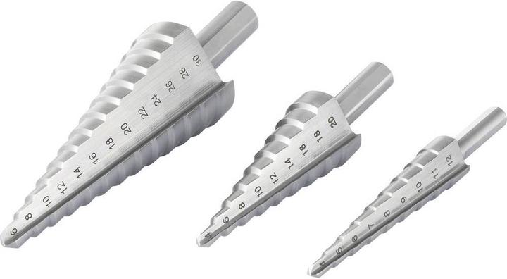 Produktbild Toolcraft 3-teiliger HSS-Stufenbohrersatz, 4-12 mm, 4-20 mm, 6-30 mm (12 mm, 30 mm, 20 mm)