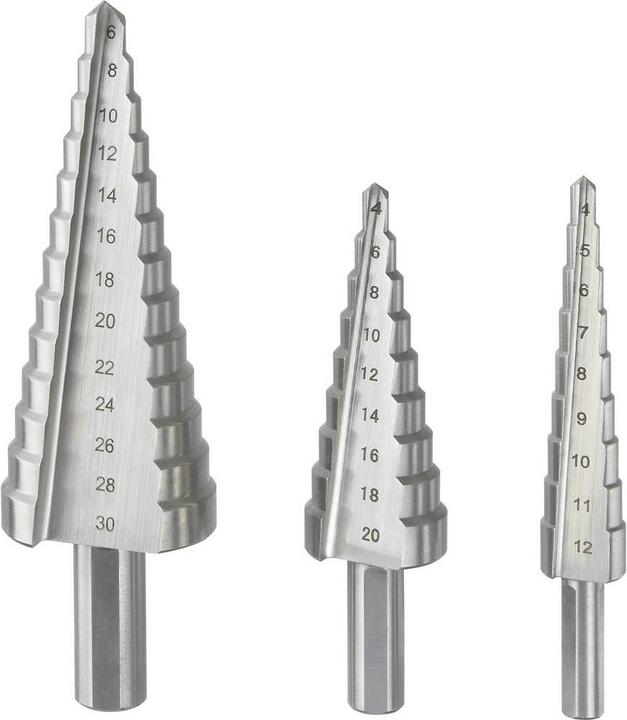 Produktbild Toolcraft 3-teiliger HSS-Stufenbohrersatz, 4-12 mm, 4-20 mm, 6-30 mm (12 mm, 30 mm, 20 mm)